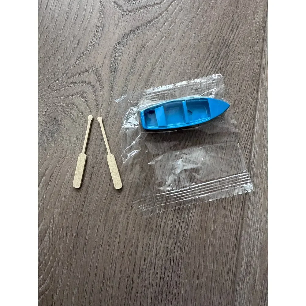 Lovely Miniature Blue Rowboat Little Plastic Boat Canoe Model with Oars